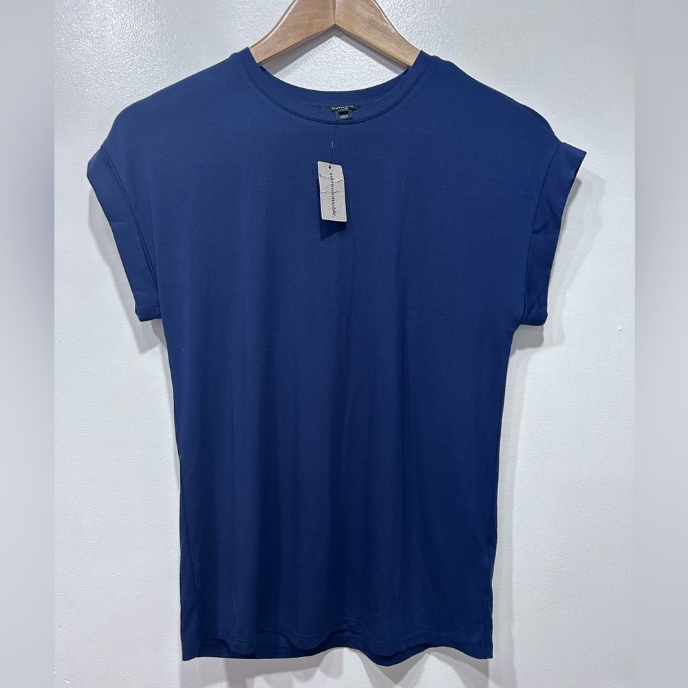 RW&CO Women’s Navy Blue Viscose Short Sleeve‎ Blouse Top Size XS